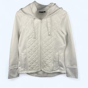 FILA SPORT Women's WHITE SIZE Medium Athletic Jacket Hooded Full Zip Quilted